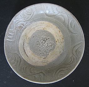 Five Dynasty Green Glaze Celadon lotus Plate