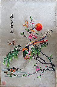 Chinese Silk Embroidery Birds Textile Artwork Handmade