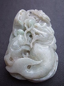 Jade Carving of Fish and Dragon Fish Pendant