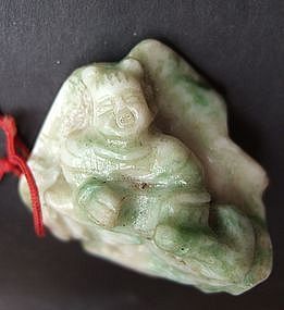Jade Carving of A Boy with Lotus Leave