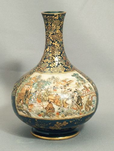 Kinkozan Satsuma Vase with Teal Ground
