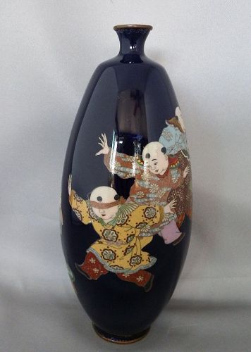Japanese Cloisonne vase with Blind Man's Bluff Motif