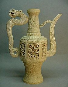 20TH CENTURY LARGE CHINESE IVORY CARVING OF A VESSEL