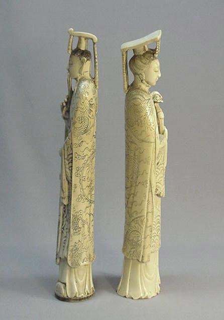CHINESE IVORY CARVED EMPEROR AND EMPRESS