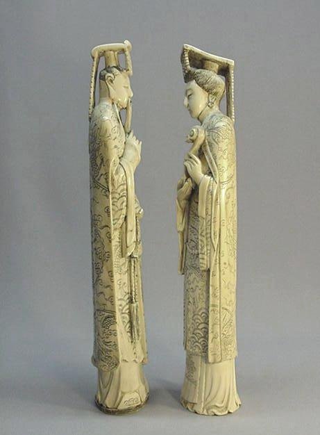 CHINESE IVORY CARVED EMPEROR AND EMPRESS