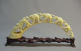 CHINESE CARVED WALRUS TUSK BRIDGE OF ELEPHANTS