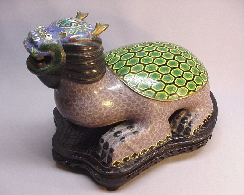 19TH C. CHINESE CLOISONNE STATUE OF A MYTHICAL ANIMAL