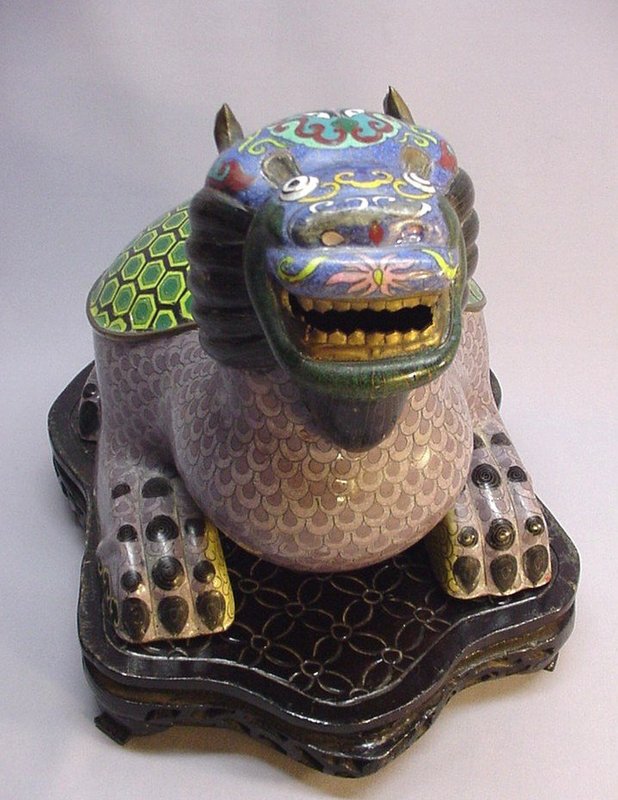 19TH C. CHINESE CLOISONNE STATUE OF A MYTHICAL ANIMAL
