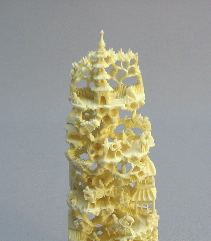CHINESE IVORY CARVING OF A MOUNTAIN SCENE
