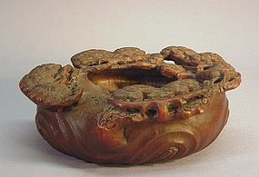 CHINESE CARVED BAMBOO ROOT BRUSH WASHER