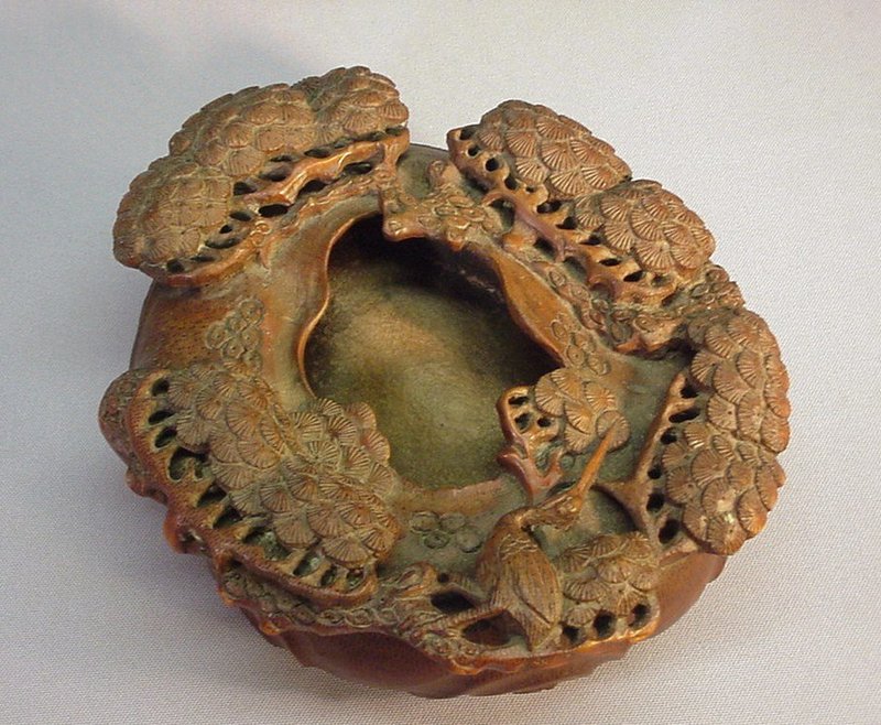 CHINESE CARVED BAMBOO ROOT BRUSH WASHER