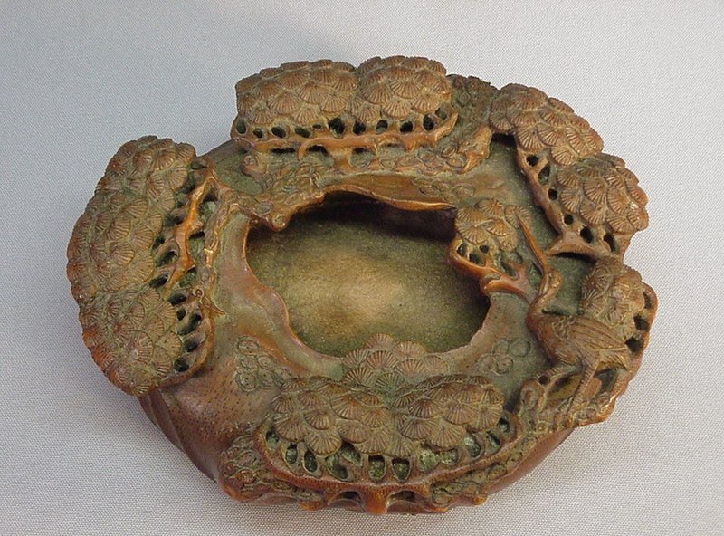 CHINESE CARVED BAMBOO ROOT BRUSH WASHER