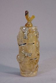 CHINESE CARVED HAIR CRYSTAL SNUFF BOTTLE
