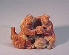 CHINESE OLD STONE CARVING OF TWO YOUNG IMMORTALS