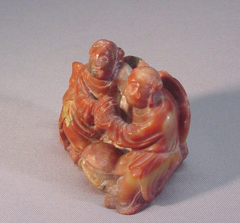 CHINESE OLD STONE CARVING OF TWO YOUNG IMMORTALS
