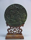 CHINESE JADE CARVED ROUND PANEL WITH WOOD STAND