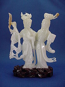 Chinese carved white jade Lovers