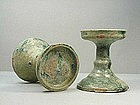 Chinese Han Green Glazed Candle Holders