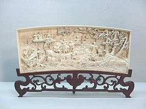 Chinese 19th C. Carved Ivory Panel