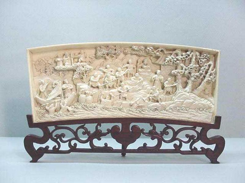 Chinese 19th C. Carved Ivory Panel