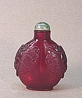 OLD CHINESE CARVED GLASS SNUFF BOTTLE