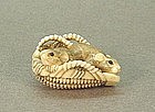 JAPANESE CARVED IVORY NETSUKE OF TWO MICE IN A BASKET