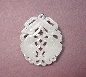 CHINESE CARVED NEPHRITE AND SILVER PIN