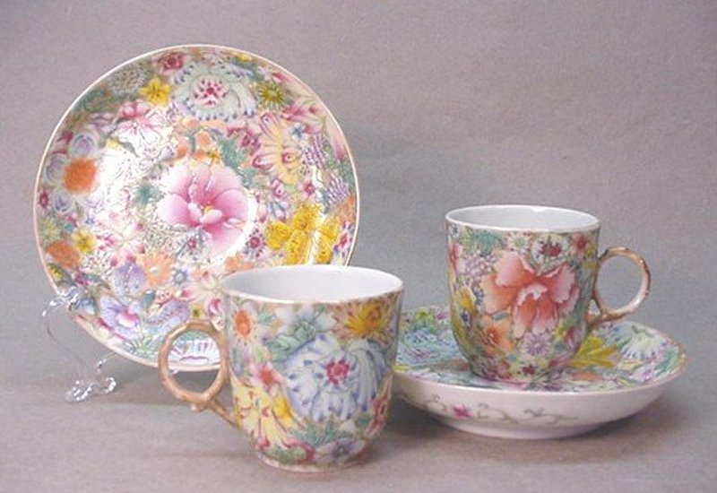 PR.CHINESE FAMILLE ROSE MILLE FLEURES DEMITASSE