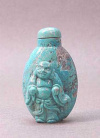 CHINESE CARVED TURQUOISE SNUFF BOTTLE