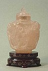 CHINESE CARVED ROSE QUARTZ SNUFF BOTTLE