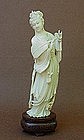 CHINESE CARVED IVORY BEAUTY HOLDING A FAN