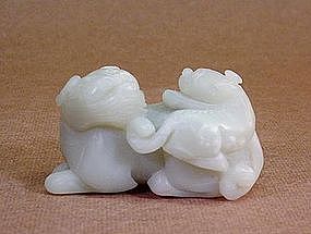 CHINESE CARVED NEPHRITE LIONESS AND CUB