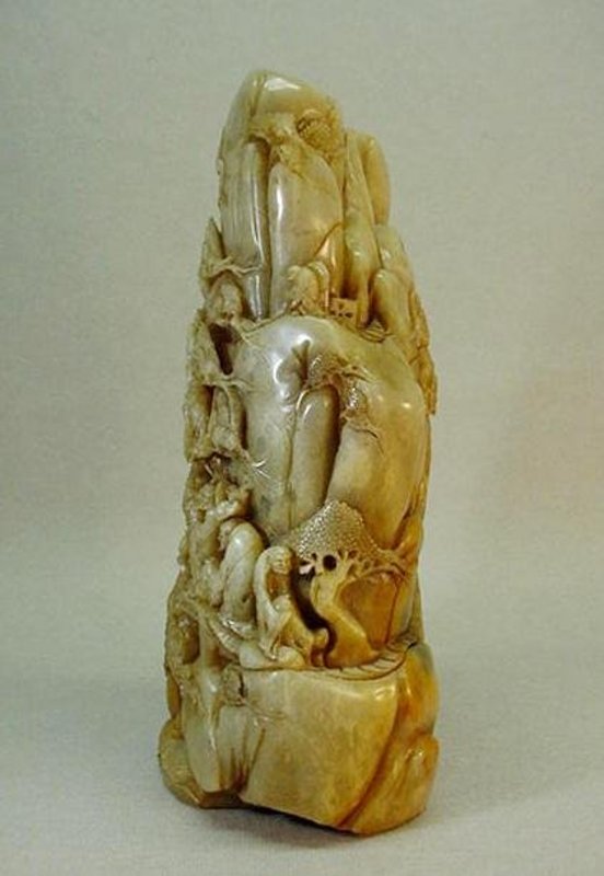 CHINESE STONE CARVING OF A MOUNTAIN SCENE