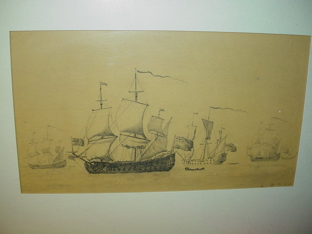 19thC~Signed   Man- of- War Print