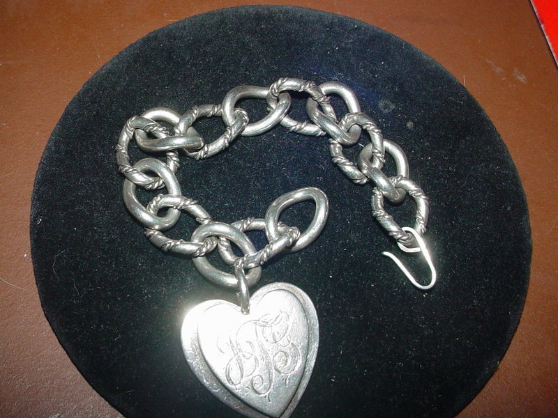 Alphonse LaPaglia Sterling Cable Charm Bracelet w/ Heart