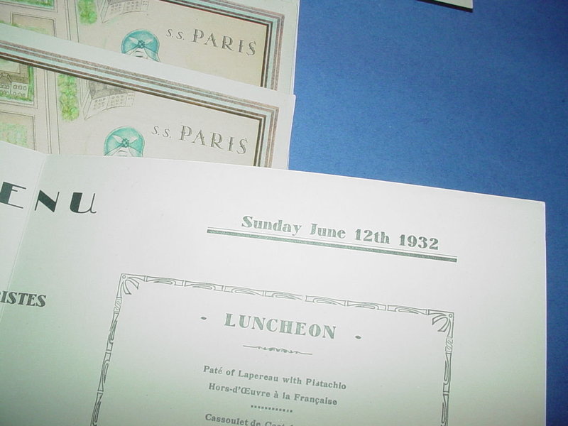 Art Deco Menus for 6 Consecutive Days SS Paris Sun-Fri 6/12-17/1932