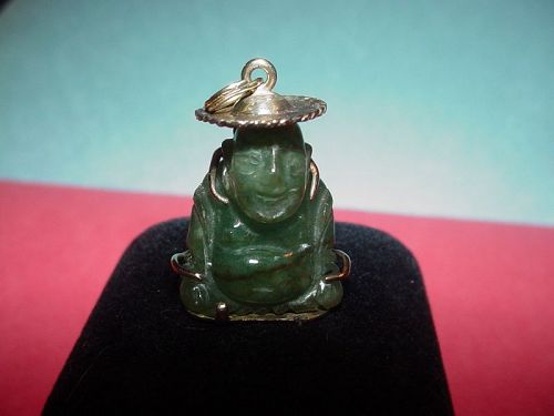 14k Jade Buddha Pendant Charm