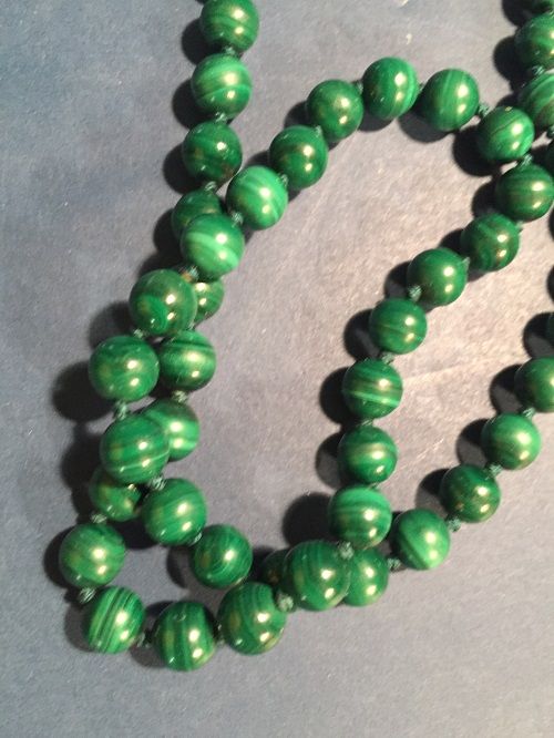 Chinese Export Silver Malachite Bead Necklace