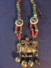 Antique Chinese Qilin Silver Gemstone Necklace