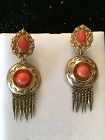 15K Etruscan Revival Day Night Coral Earrings