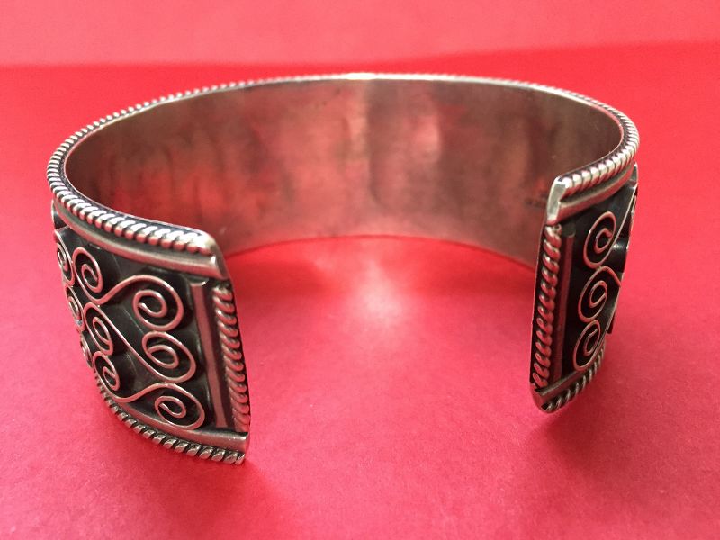 Early Mexican Sterling Niello Braided Cuff