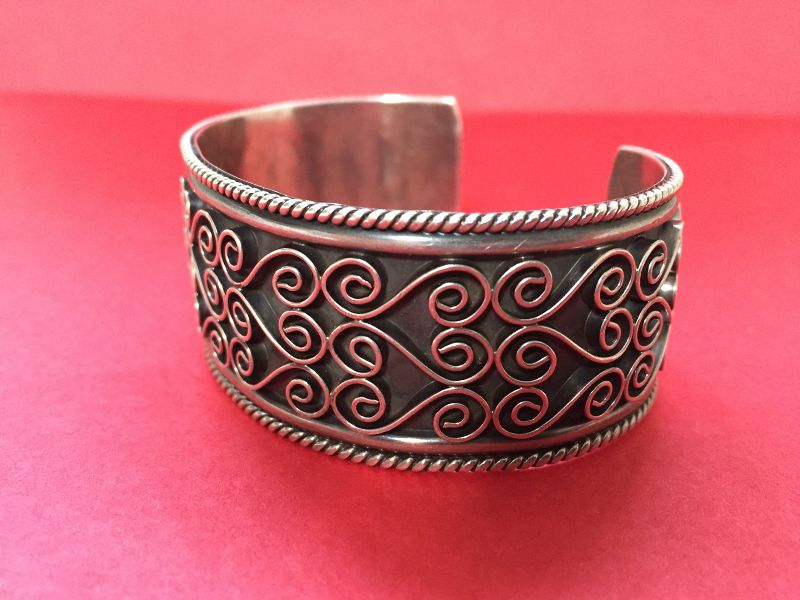 Early Mexican Sterling Niello Braided Cuff