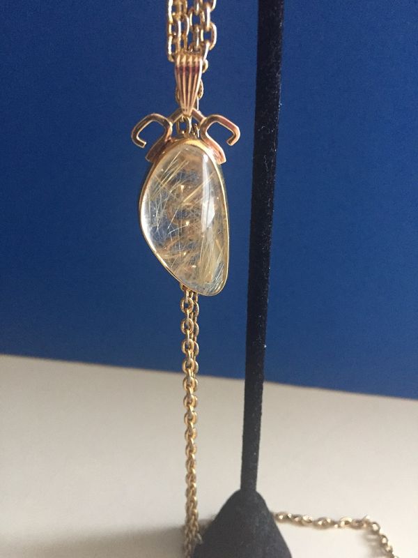 Large 18k Rutilated Quartz Pendant