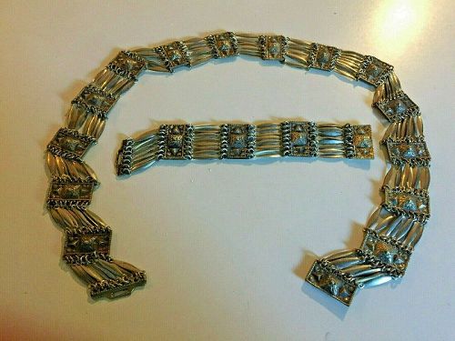 Old Mexican Silver Belt w/ Matching Bracelet