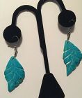 Southwestern Carved Turquoise Dangle Leaf Earrings