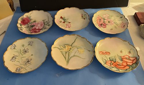 Six Signed Hand Painted LIMOGES Floral Dishes
