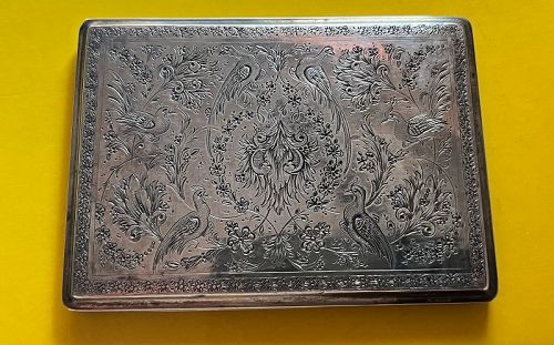 Etched Silver  Persian Cigarette Case