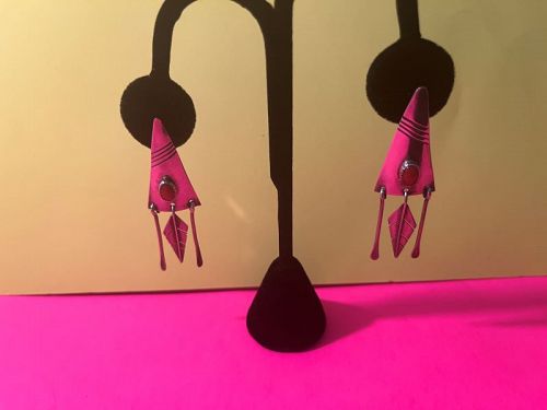 Southwestern Sterling Coral Dangle Earrings