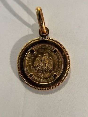 1945 Mexico Gold 2.5 Pesos ~Dos Y Medio Coin Pendant w/ 18K Frame