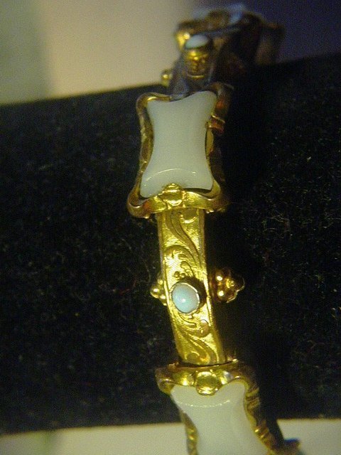 19thC Chalcedony + Opal Gilt Metal Expansion Bracelet